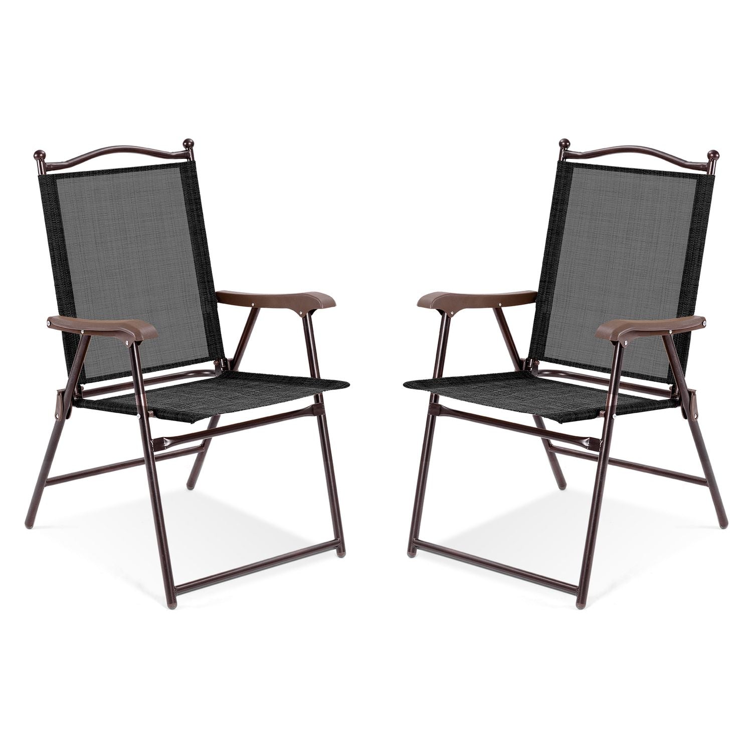 2-Piece Patio Folding Sling Back Camping Chairs, Brown Patio Dining Chairs Brown at Gallery Canada