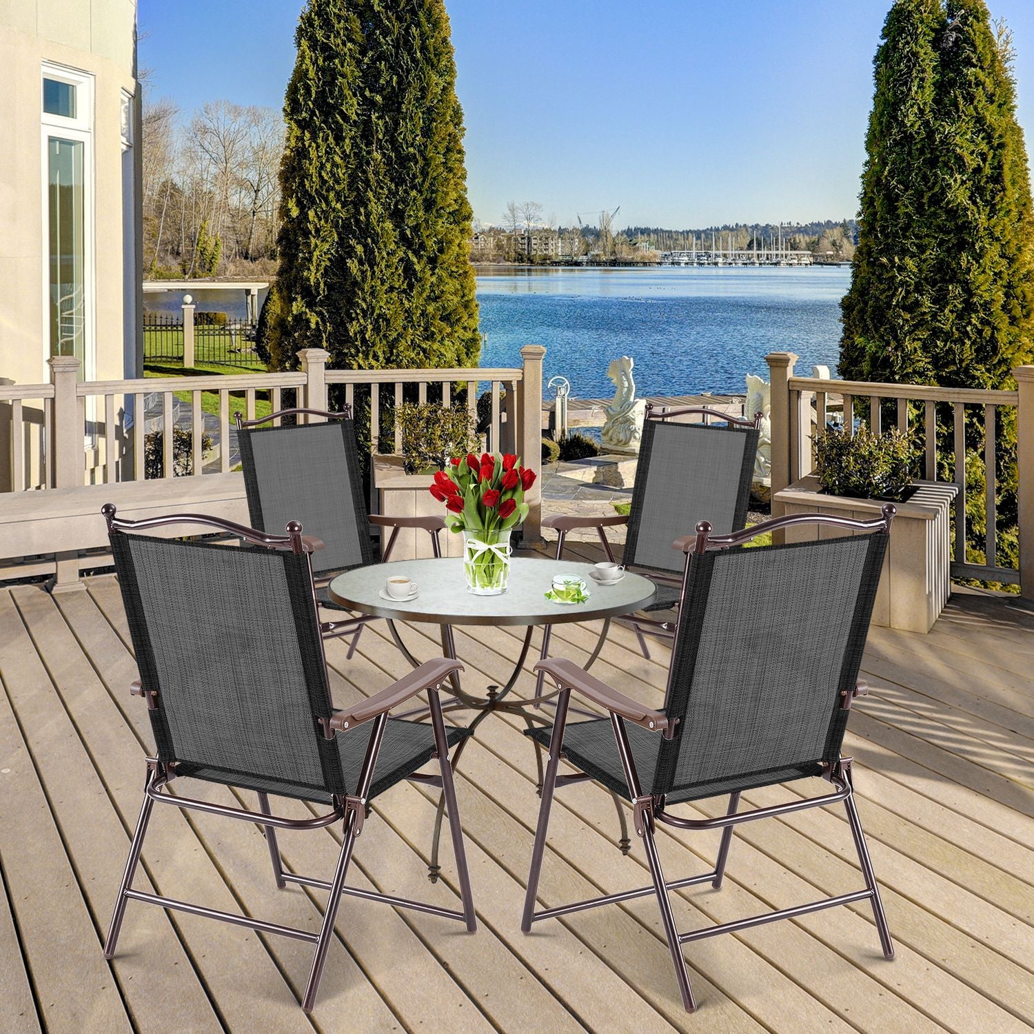 2-Piece Patio Folding Sling Back Camping Chairs, Brown Patio Dining Chairs at Gallery Canada