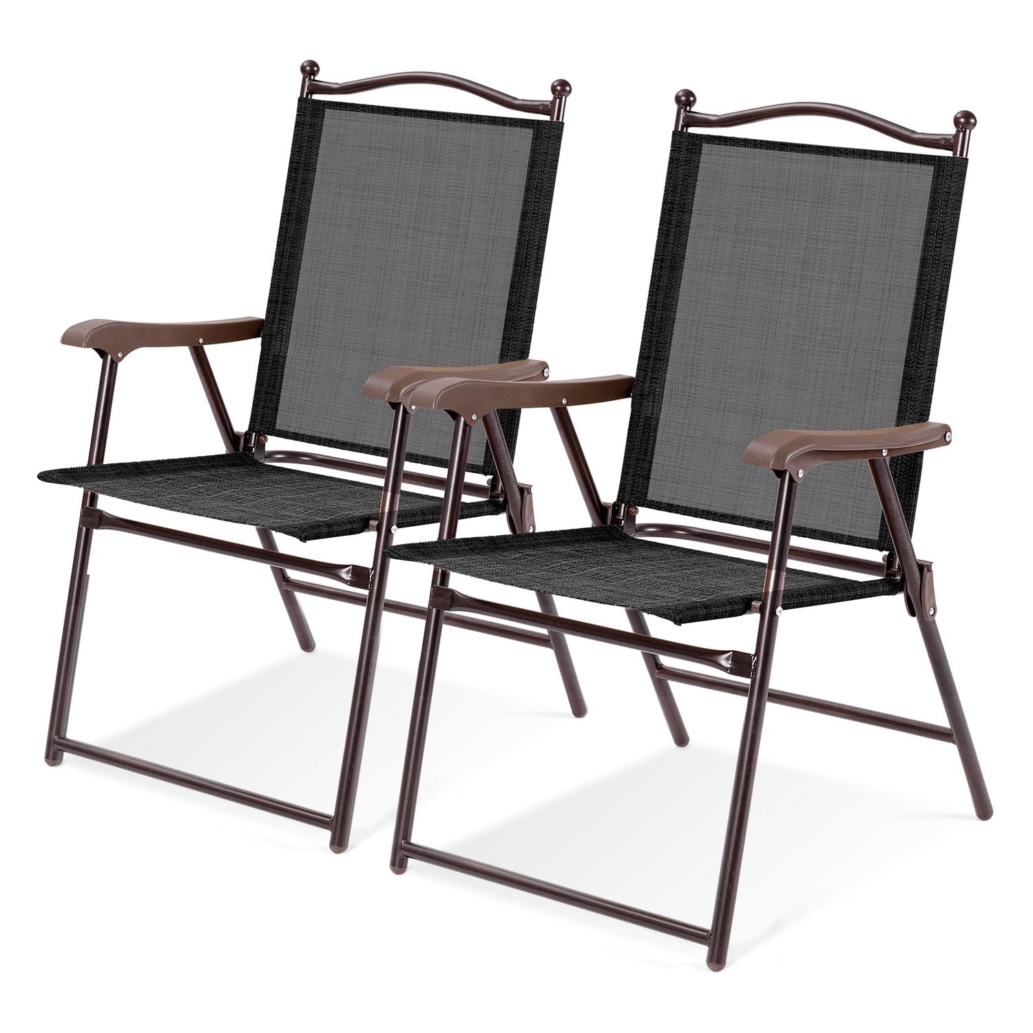 2-Piece Patio Folding Sling Back Camping Chairs, Brown Patio Dining Chairs at Gallery Canada