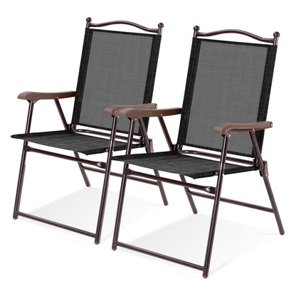 2-Piece Patio Folding Sling Back Camping Chairs, Brown Patio Dining Chairs at Gallery Canada