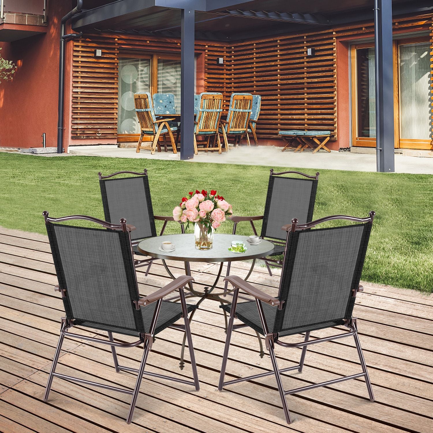 2-Piece Patio Folding Sling Back Camping Chairs, Brown Patio Dining Chairs at Gallery Canada