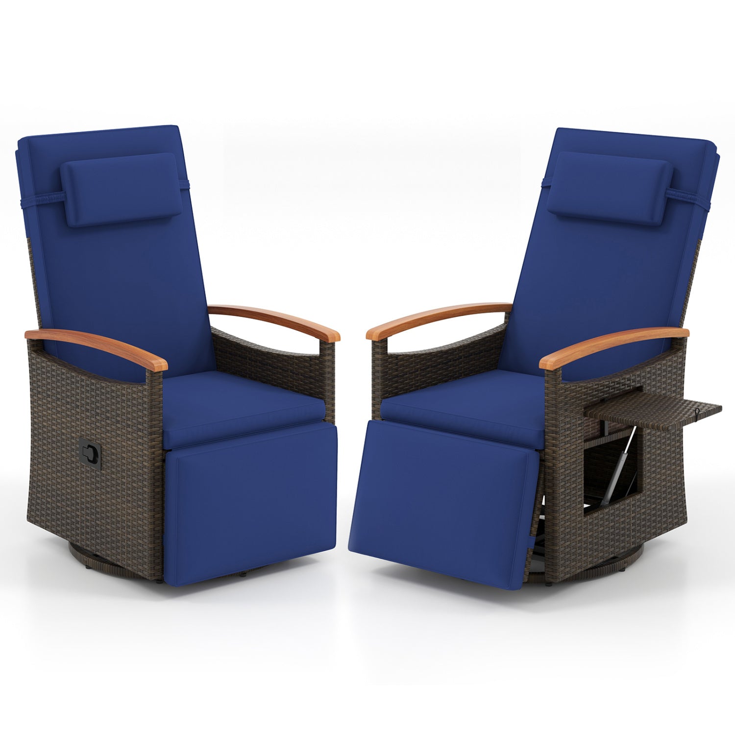 Set of 2 Patio Rattan 360° Swivel Recliner Chair with Adjustable Backrest and Footrest, Navy Outdoor Chaise Lounges Navy at Gallery Canada