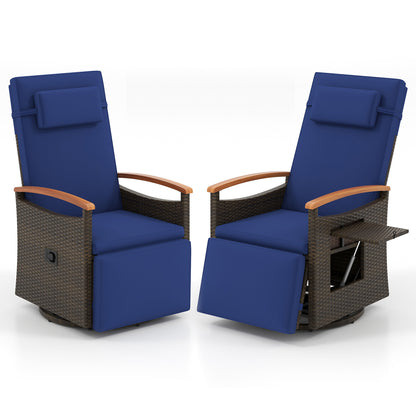 Set of 2 Patio Rattan 360° Swivel Recliner Chair with Adjustable Backrest and Footrest, Navy Outdoor Chaise Lounges Navy at Gallery Canada