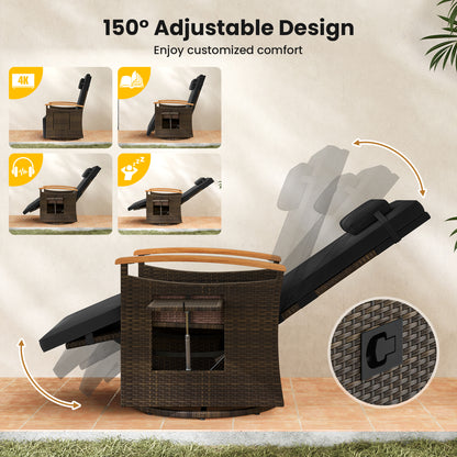 Set of 2 Patio Rattan 360° Swivel Recliner Chair with Adjustable Backrest and Footrest, Black Outdoor Chaise Lounges at Gallery Canada