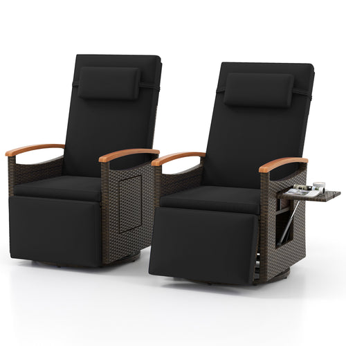 Set of 2 Patio Rattan 360° Swivel Recliner Chair with Adjustable Backrest and Footrest, Black