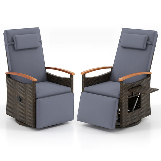 Set 2 Patio Rattan Swivel Recliner Chairs, Gray Outdoor Chaise Lounges Gray at Gallery Canada