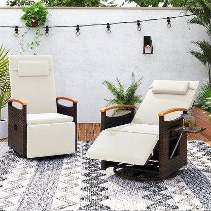 Set of 2 Patio Rattan 360° Swivel Recliner Chair with Adjustable Backrest and Footrest, White Outdoor Chaise Lounges at Gallery Canada