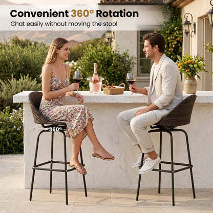 Set of 2 Patio Swivel Bar Stools, Rattan Seat, 400 LBS, Brown Patio Bar Furniture at Gallery Canada