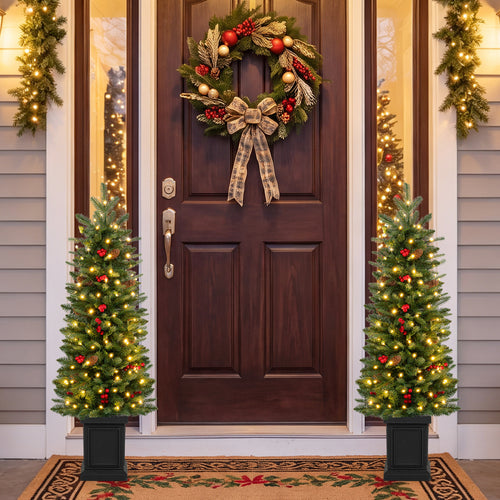 2 Pre-Lit Artificial Christmas Trees, 4FT, Green