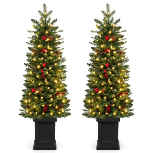 2 Pre-Lit Artificial Christmas Trees, 4FT, Green