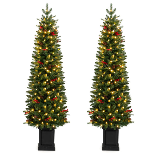 2 Pc Pre-Lit Potted Artificial Christmas Tree, 5FT, Green Christmas Tree Green at Gallery Canada