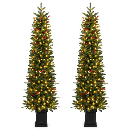 2 Pre-Lit Potted Artificial Christmas Trees, 6FT, Green Christmas Tree Green at Gallery Canada