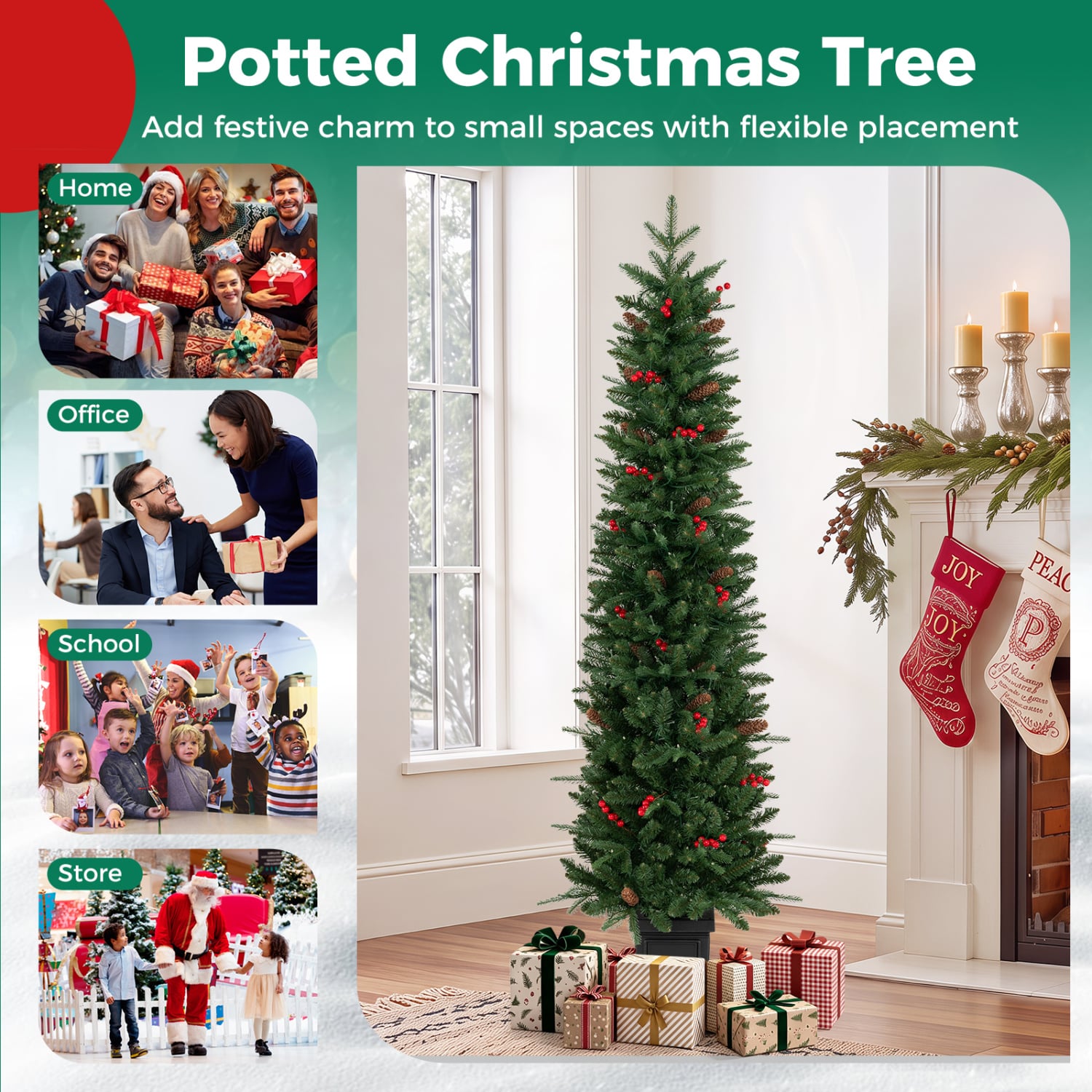 2 Pre-Lit Potted Artificial Christmas Trees, 6FT, Green Christmas Tree at Gallery Canada