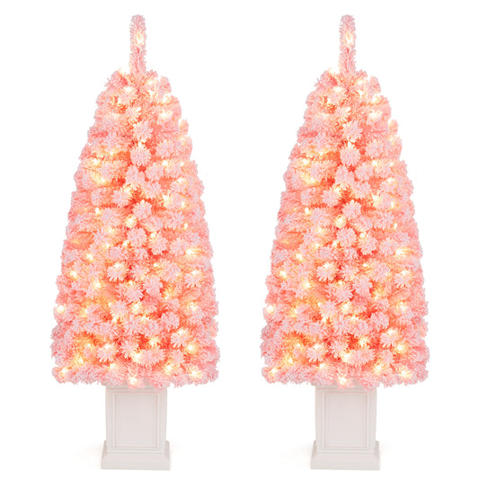 2 Pre-lit Potted Artificial Christmas Trees, 4FT, Pink Christmas Tree Pink at Gallery Canada