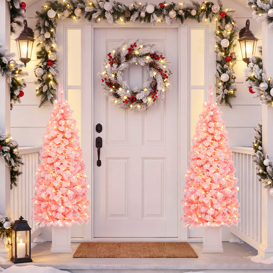 Pre-lit Potted Artificial Christmas Tree Set, 5FT, Pink Christmas Tree Pink at Gallery Canada