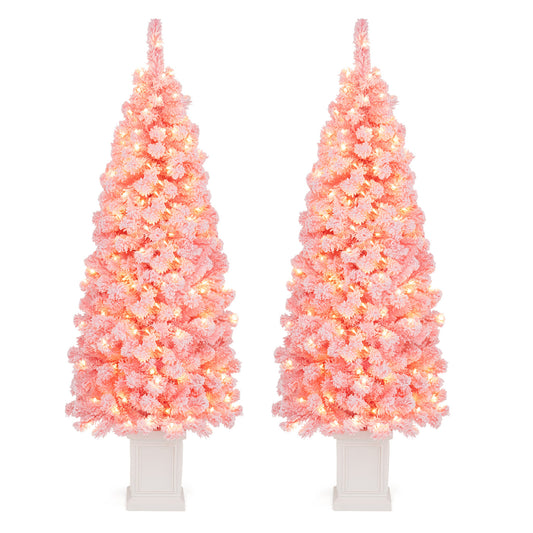 Pre-lit Potted Artificial Christmas Tree Set, 5FT, Pink Christmas Tree Pink at Gallery Canada