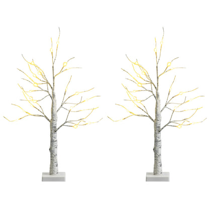 Set Of 2 Pre-Lit Twig Birch Tree, Battery Powered, White Christmas Tree White at Gallery Canada