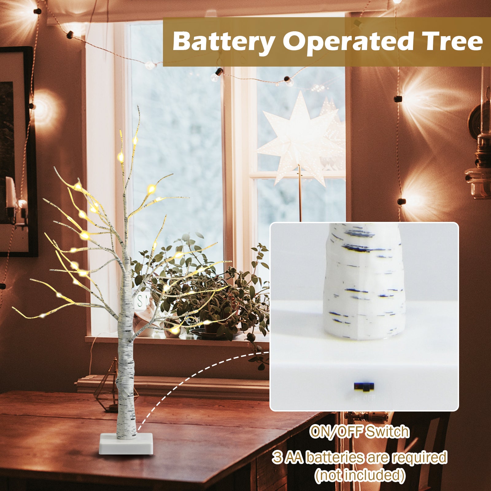 Set Of 2 Pre-Lit Twig Birch Tree, Battery Powered, White Christmas Tree at Gallery Canada