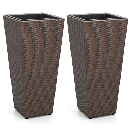 Rattan Tall Plant Pots Set of 2, Brown