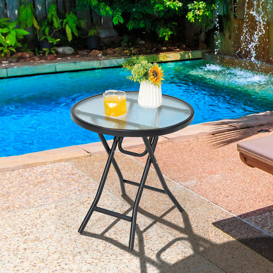 Set Of 2 Round Patio Side Tables, Black Patio Coffee Tables Black at Gallery Canada