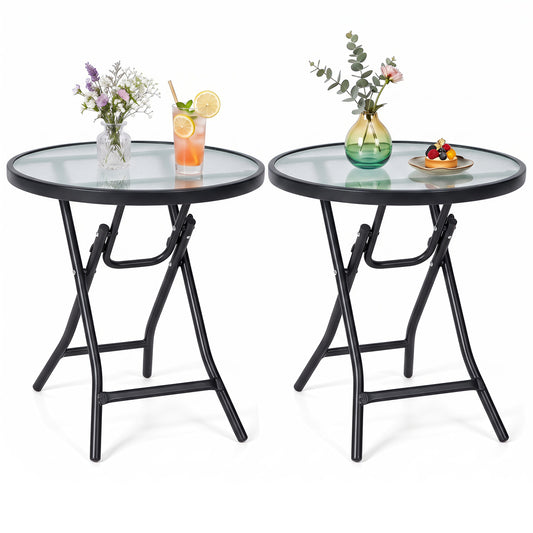 Set Of 2 Round Patio Side Tables, Black Patio Coffee Tables Black at Gallery Canada