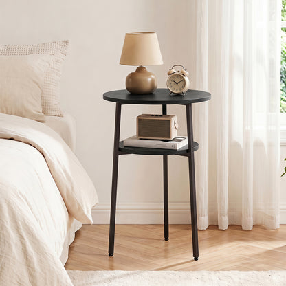 Ensemble de 2 tables d'appoint rondes avec étagère, noir