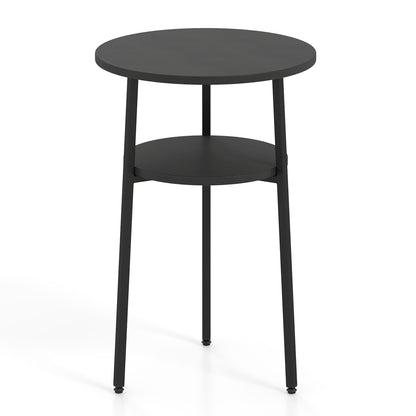 Ensemble de 2 tables d'appoint rondes avec étagère, noir