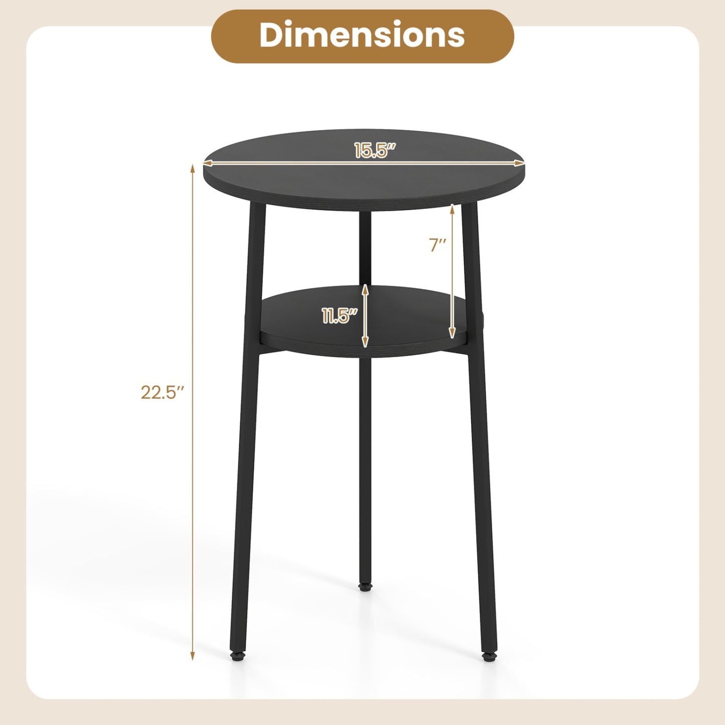 Ensemble de 2 tables d'appoint rondes avec étagère, noir