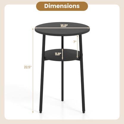 Ensemble de 2 tables d'appoint rondes avec étagère, noir