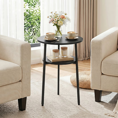 Ensemble de 2 tables d'appoint rondes avec étagère, noir