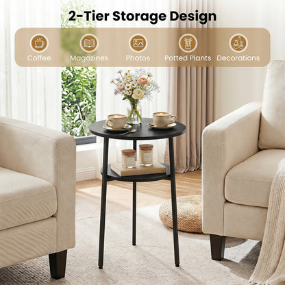 Ensemble de 2 tables d'appoint rondes avec étagère, noir