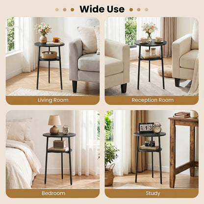 Ensemble de 2 tables d'appoint rondes avec étagère, noir