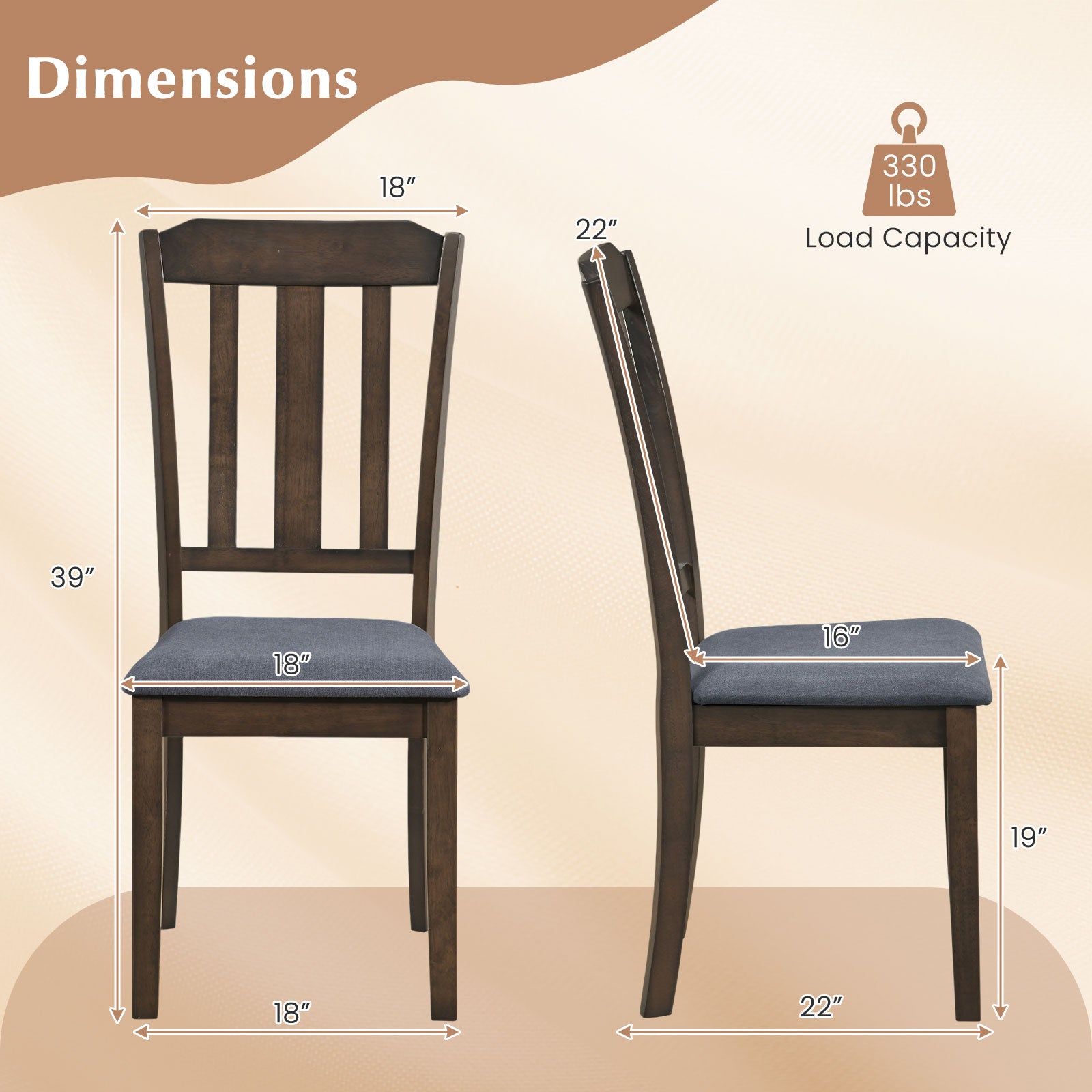Rubber Wood Dining Chairs, Set of 2, Brown Dining Chairs at Gallery Canada