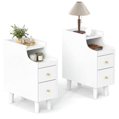 Set Of 2 Solid Wood Nightstand With Pull-out Tray, White Nightstands at Gallery Canada