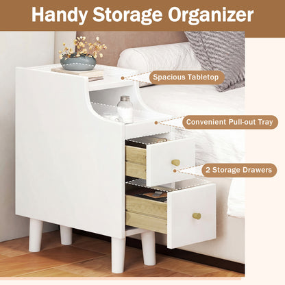 Set Of 2 Solid Wood Nightstand With Pull-out Tray, White Nightstands at Gallery Canada