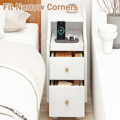 Set Of 2 Solid Wood Nightstand With Pull-out Tray, White Nightstands at Gallery Canada