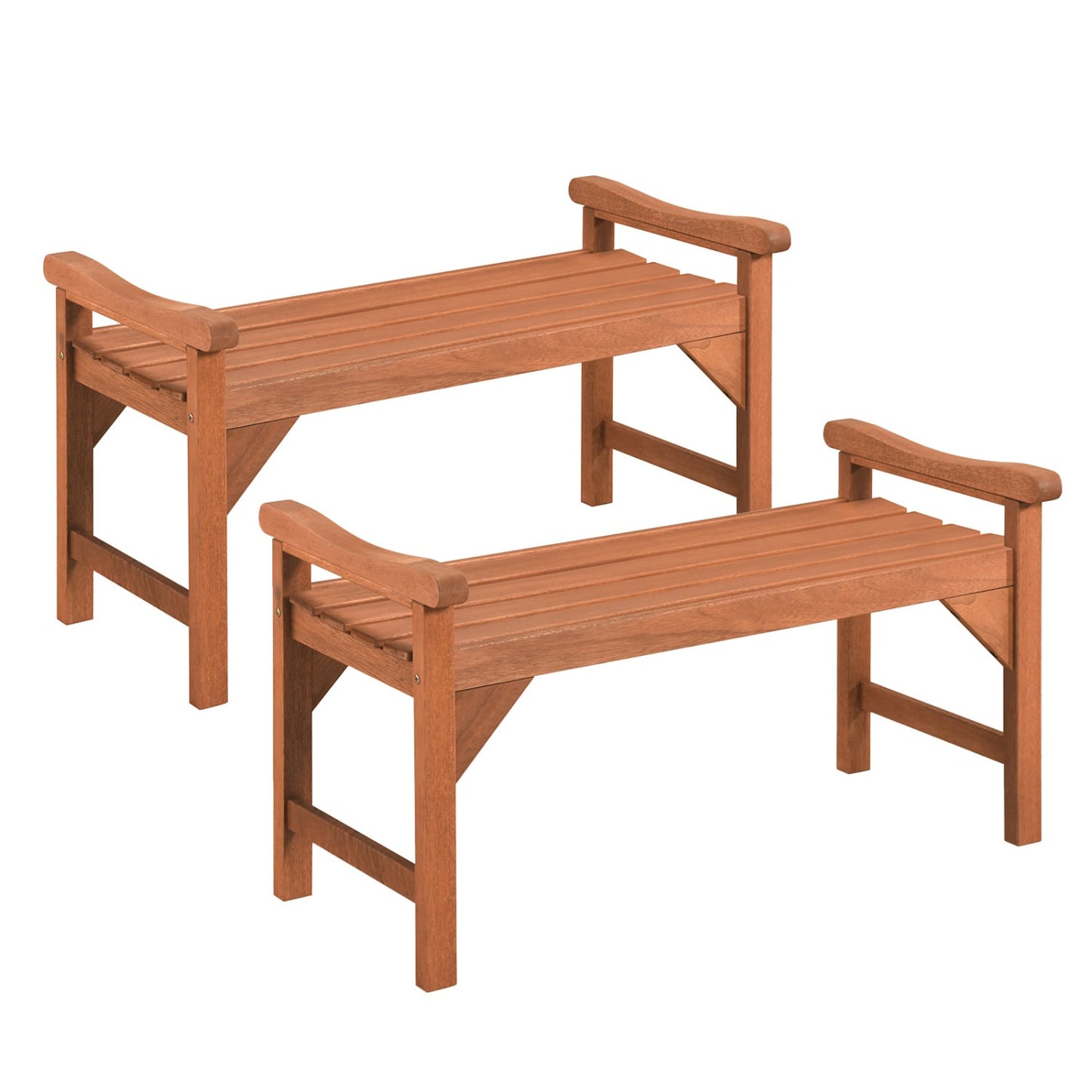 Solid Wood Backless Garden Bench, 2-Piece, Curved Seat