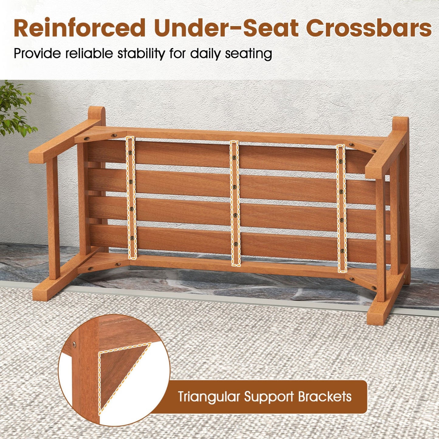 Solid Wood Backless Garden Bench, 2-Piece, Curved Seat