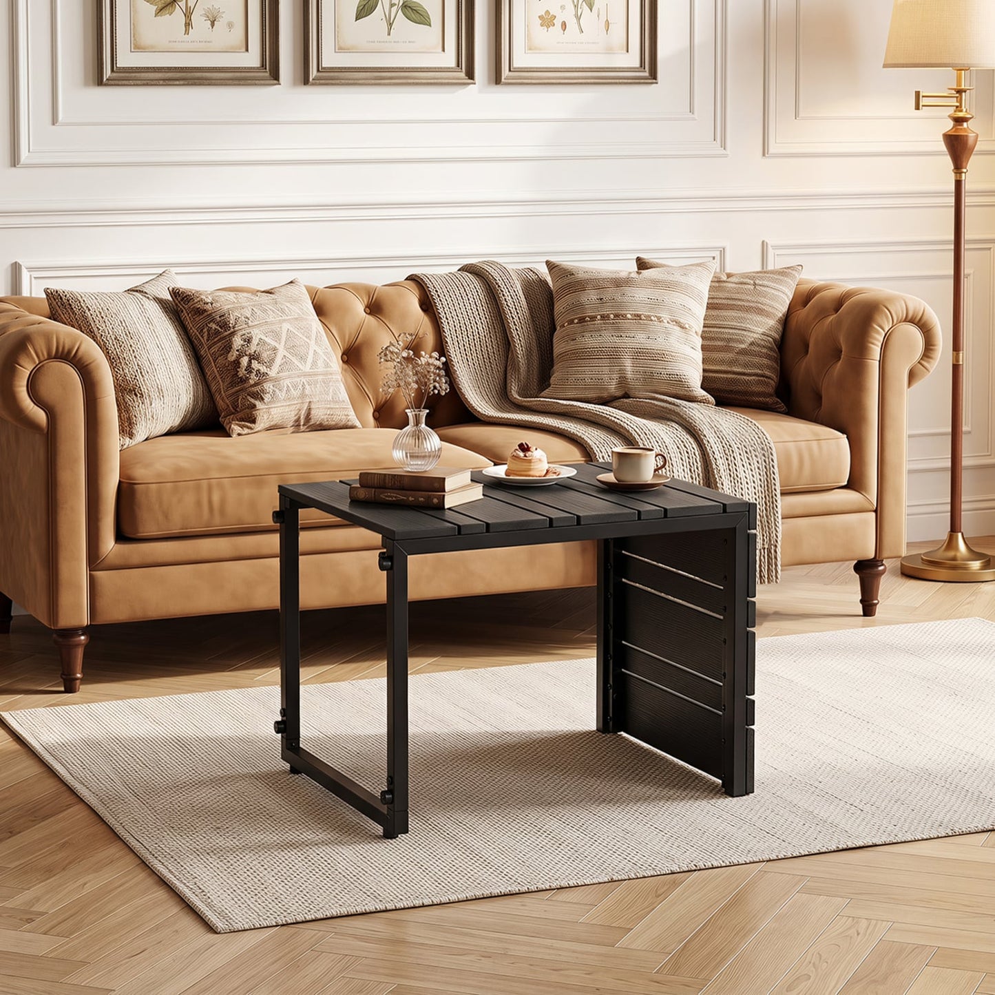 Ensemble de 2 tables d'appoint en forme de C, dessus en bois-plastique, noir