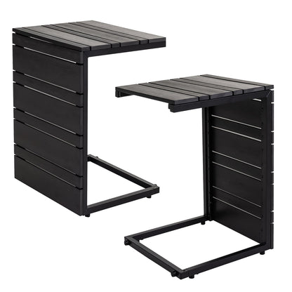 Ensemble de 2 tables d'appoint en forme de C, dessus en bois-plastique, noir