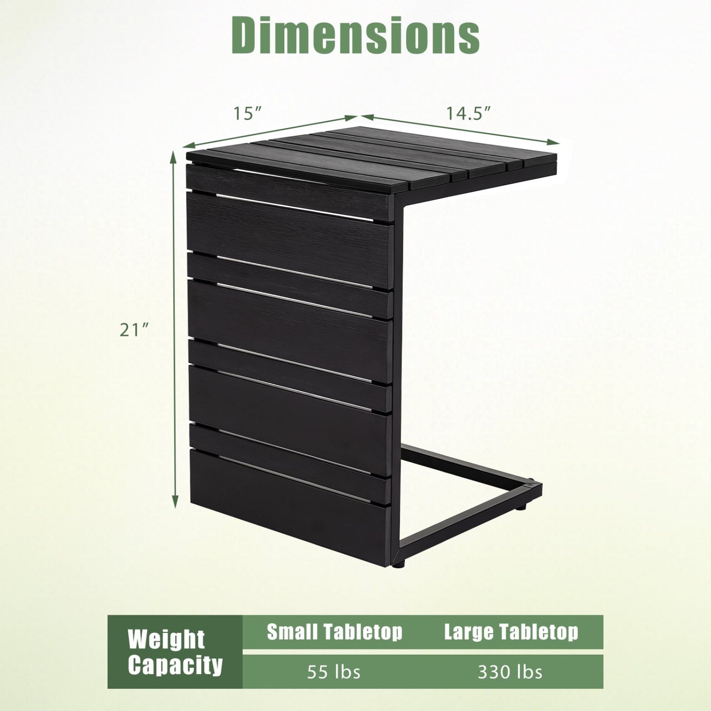 Ensemble de 2 tables d'appoint en forme de C, dessus en bois-plastique, noir
