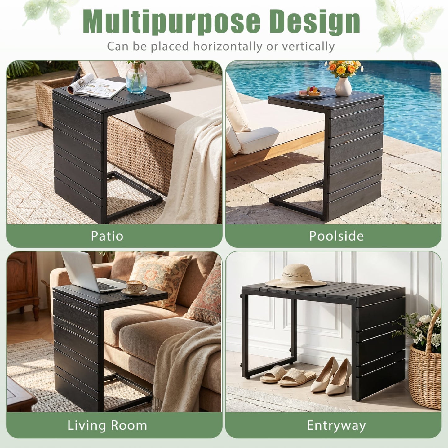 Ensemble de 2 tables d'appoint en forme de C, dessus en bois-plastique, noir