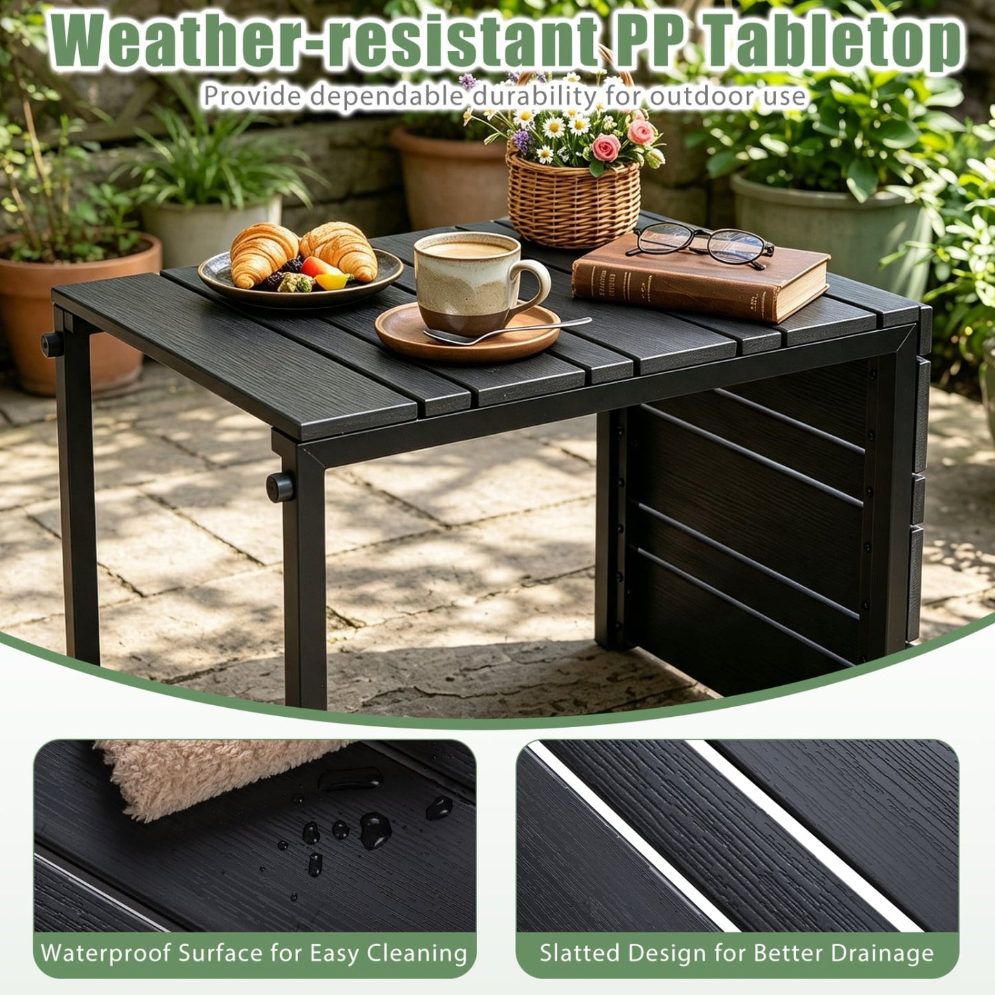 Ensemble de 2 tables d'appoint en forme de C, dessus en bois-plastique, noir