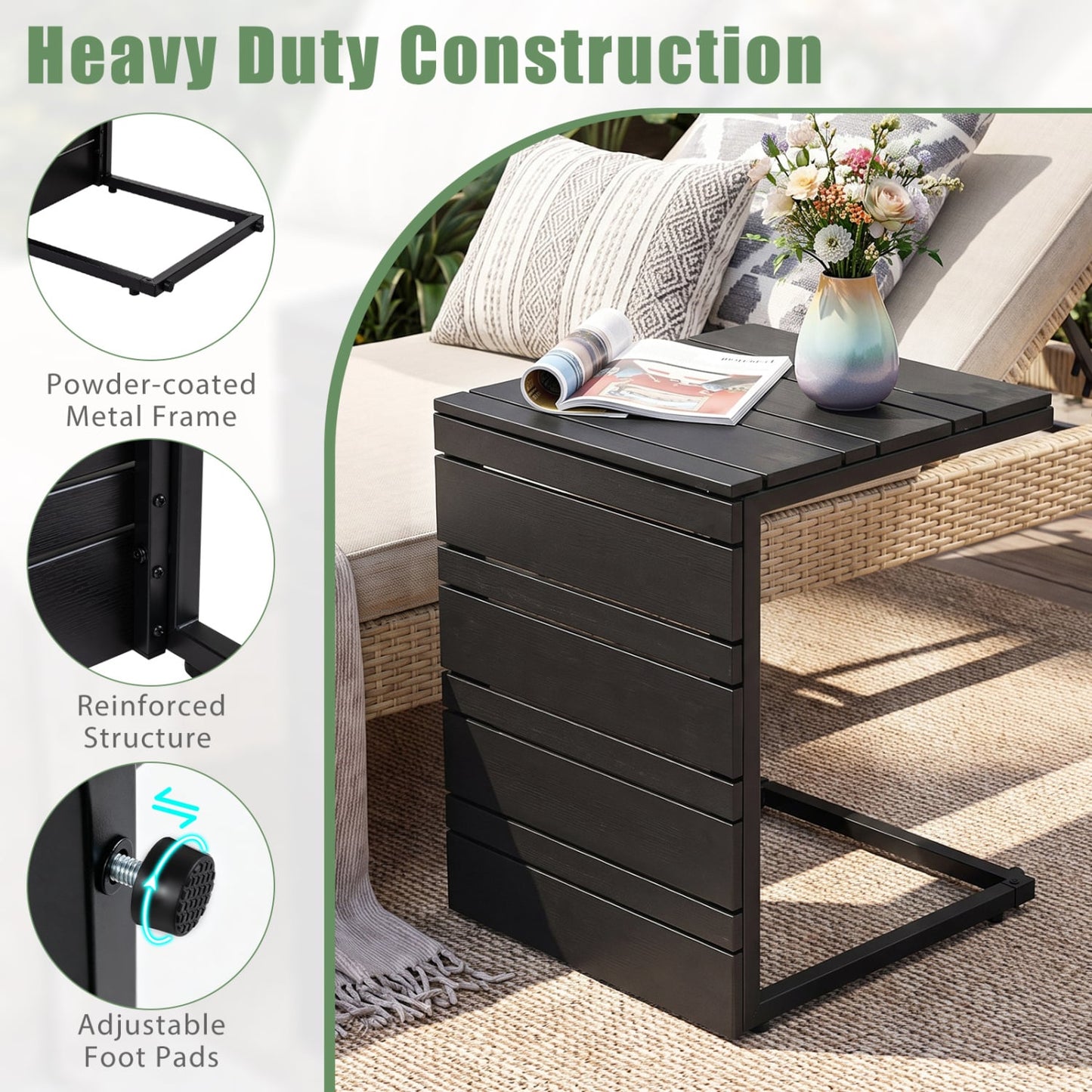 Ensemble de 2 tables d'appoint en forme de C, dessus en bois-plastique, noir