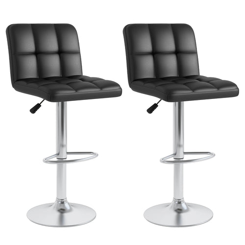 Set Of 2 Square Swivel Adjustable PU Leather Bar Stools, Black