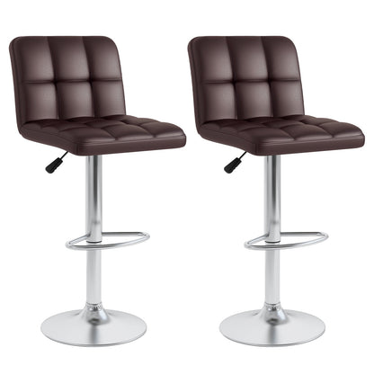 Square Swivel Adjustable PU Leather Bar Stools, Set of 2, Brown Bar Stools Brown at Gallery Canada