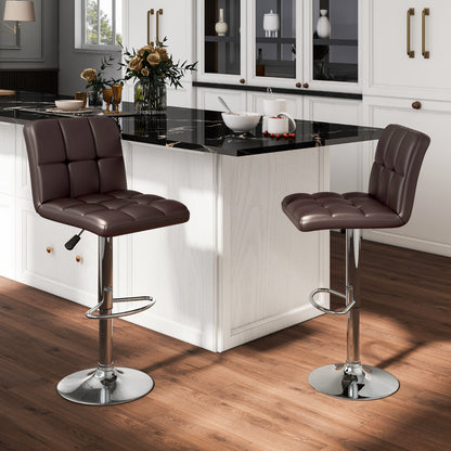Square Swivel Adjustable PU Leather Bar Stools, Set of 2, Brown Bar Stools at Gallery Canada