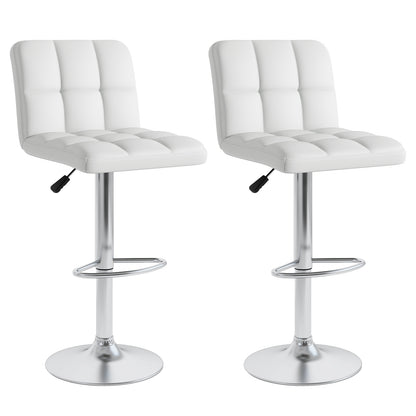 Square Swivel Adjustable PU Leather Bar Stools, Set of 2, White Bar Stools at Gallery Canada