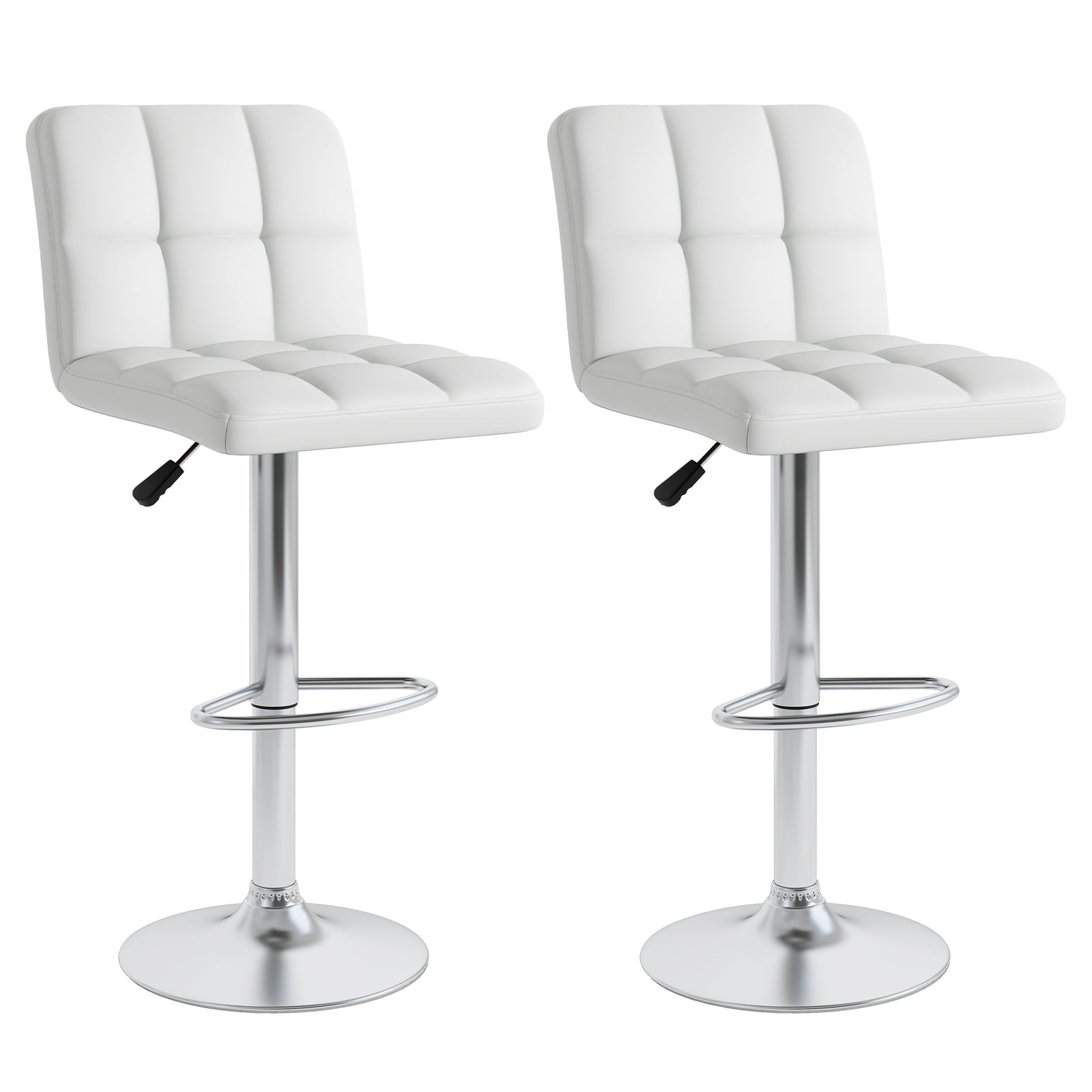 Square Swivel Adjustable PU Leather Bar Stools, Set of 2, White Bar Stools White at Gallery Canada