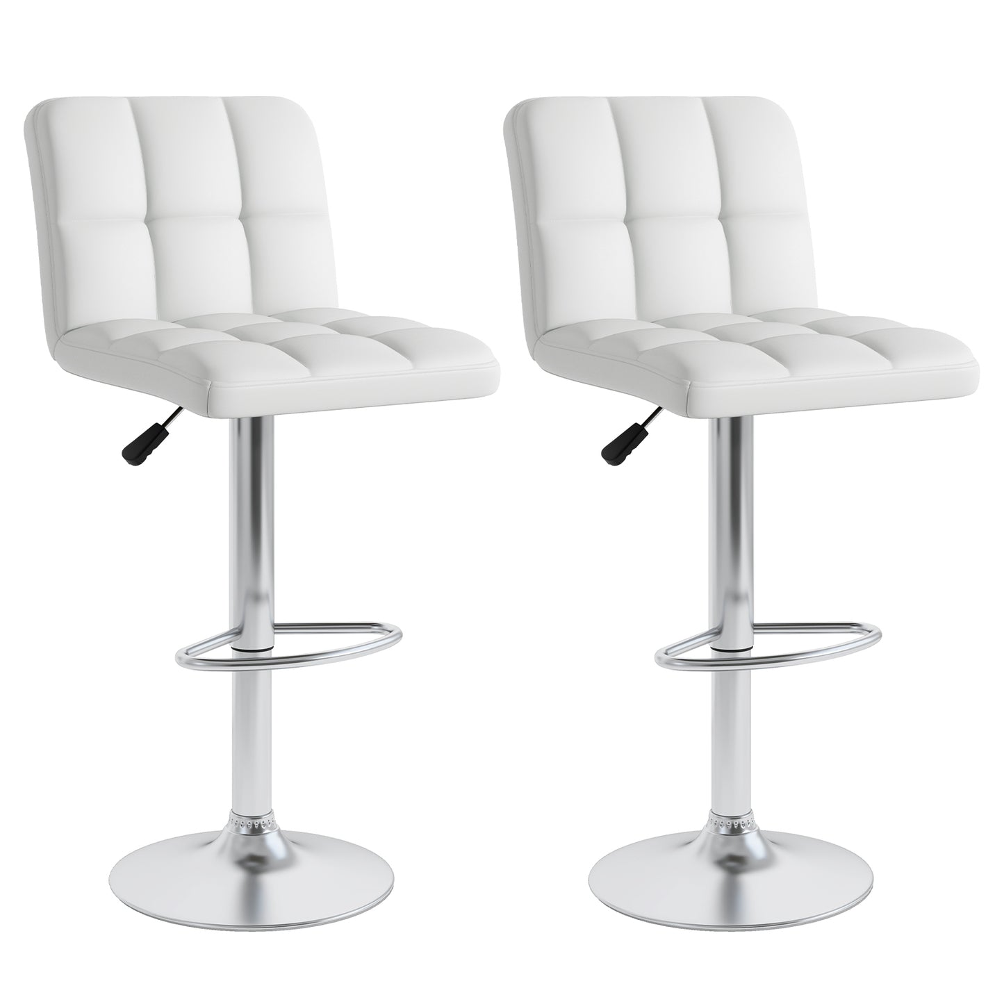 Square Swivel Adjustable PU Leather Bar Stools, Set of 2, White Bar Stools White at Gallery Canada